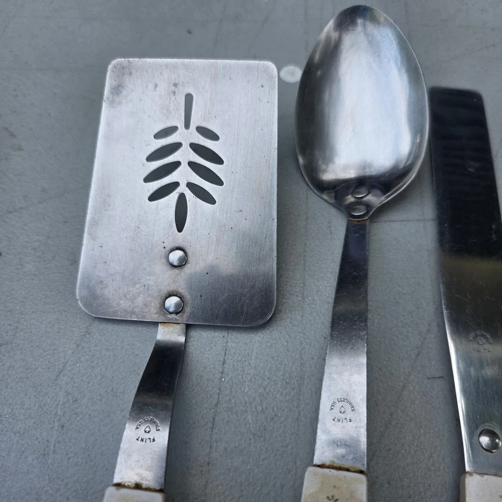 Vintage Ekco Flint 6pc Kitchen Utensil Set Floral Wheat Melamine Handles USA